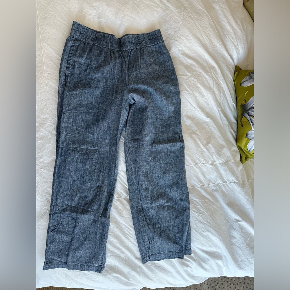 Eileen fisher hemp cotton pull on chambray blue pants size XS
